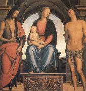 Pietro vannucci called IL perugino The Madonna and the Nino enthroned, with the Holy Juan the Baptist and Sebastian oil painting picture wholesale